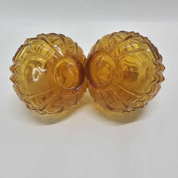 Vtg Amber Glass Oil Vinegar Cruet Set Diamond Pattern Red Yellow Spout Handle - Picture 13 of 13